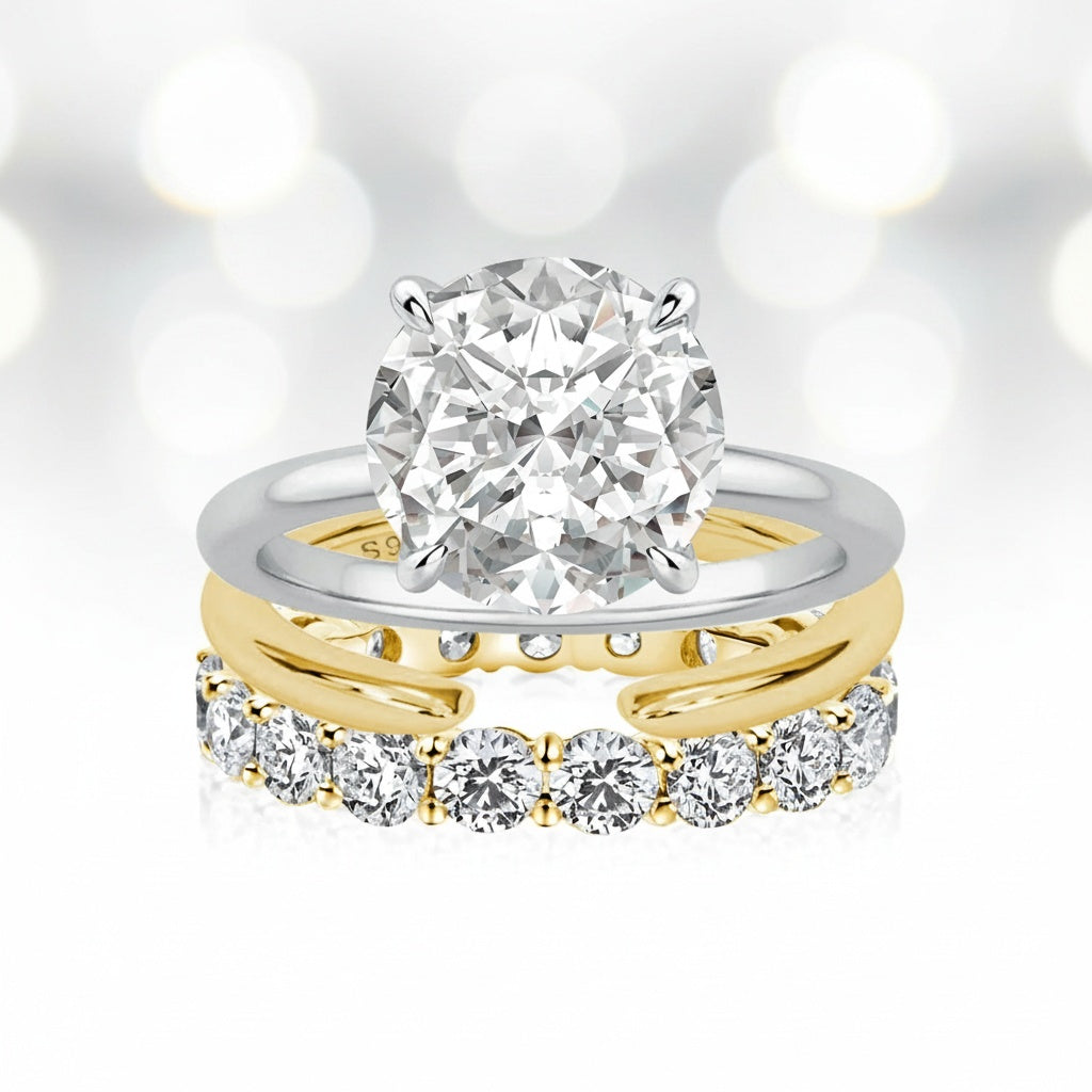 Aurevyn Moissanite 2.0 Ct Solitaire Round Cut Two-Tone Open Wedding Ring Set