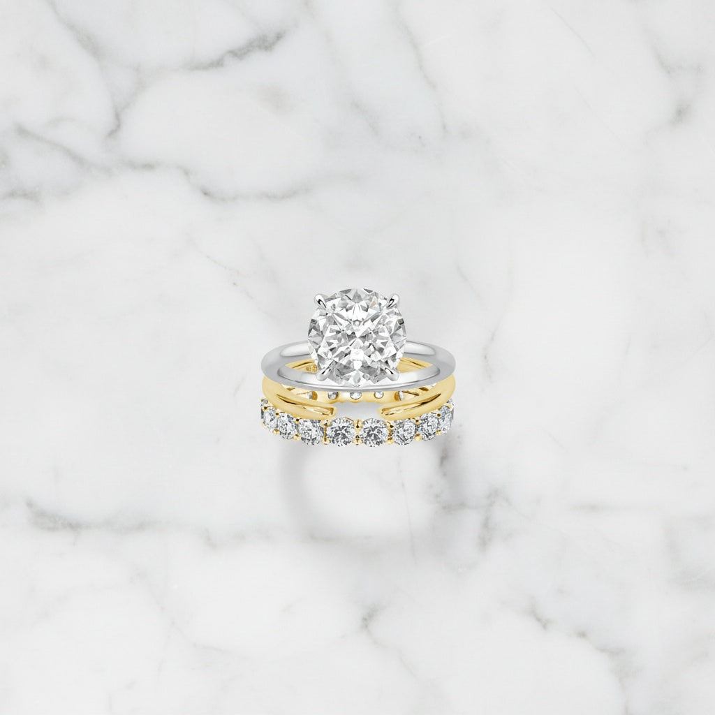 Aurevyn Moissanite 2.0 Ct Solitaire Round Cut Two-Tone Open Wedding Ring Set