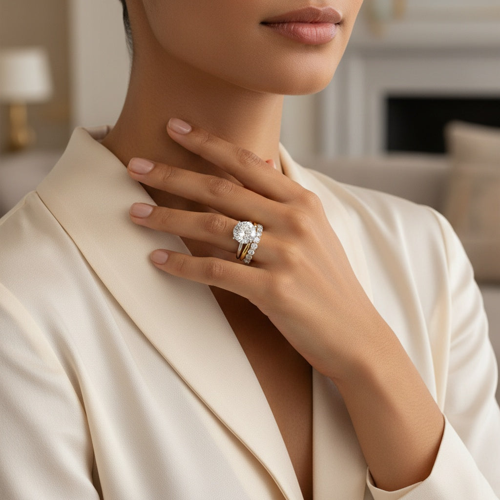 Aurevyn Moissanite 2.0 Ct Solitaire Round Cut Two-Tone Open Wedding Ring Set