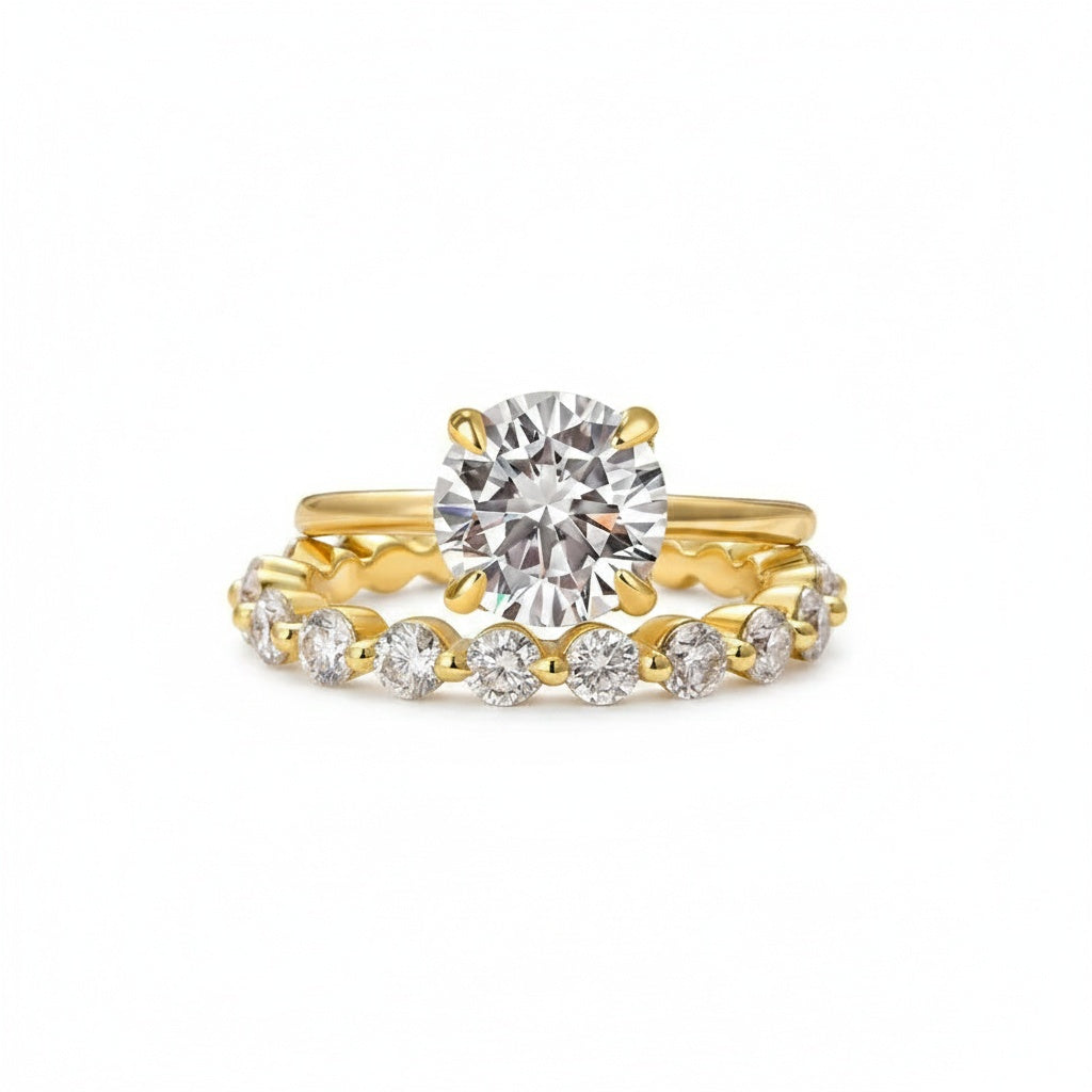 Aurevyn Moissanite 2.0 Ct Solitaire Round Cut Yellow Gold Wedding Ring Set Eternity Moissanite Diamond Ring