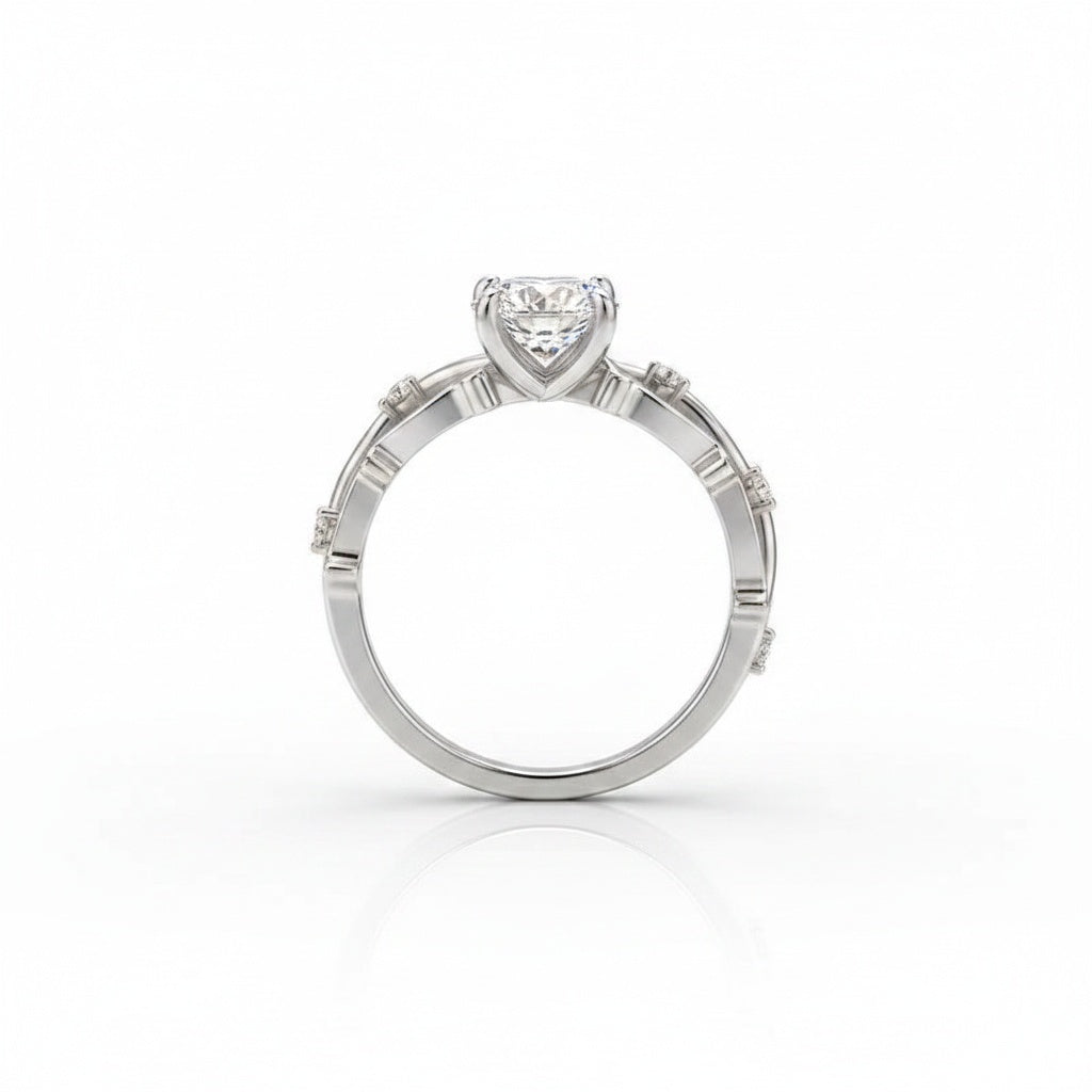 Aurevyn Moissanite 2.0 Ct Twig 6 Prong Round Cut Twist White Gold Wedding Set