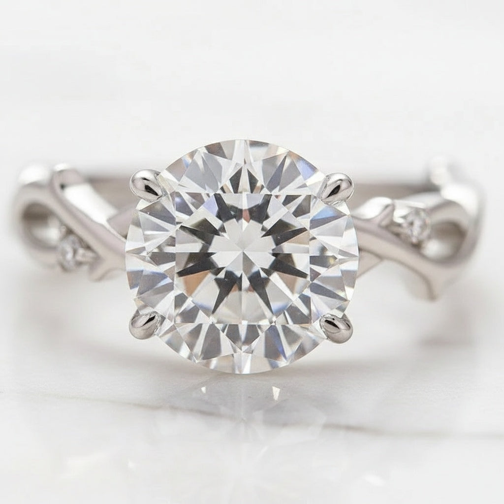 Aurevyn Moissanite 2.0 Ct Twig 6 Prong Round Cut Twist White Gold Wedding Set