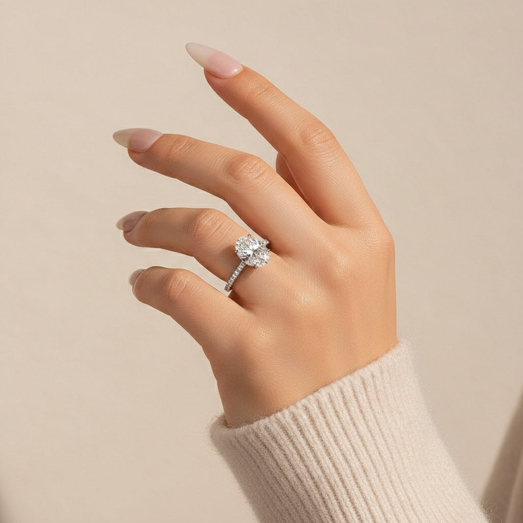 Aurevyn Moissanite 2.0 Ct~5.5 Ct Pavé Oval Cut Engagement Rings For Women
