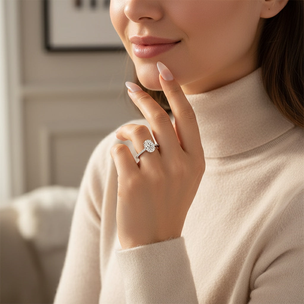 Aurevyn Moissanite 2.0 Ct~5.5 Ct Pavé Oval Cut Engagement Rings For Women