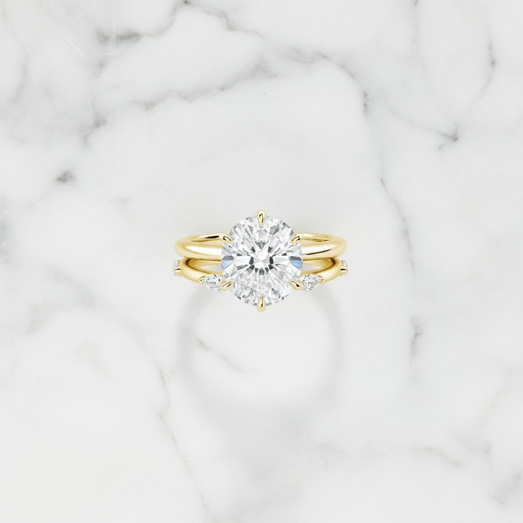 Aurevyn Moissanite 2.0Ct 6 Prong Solitaire Round Cut Engagement Ring with Marquise Cut Wedding Band