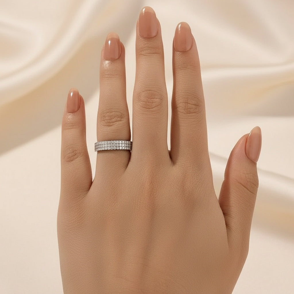 Aurevyn Moissanite 2.0Ct Classic Round Cut Wide Wedding Band In Sterling Silver