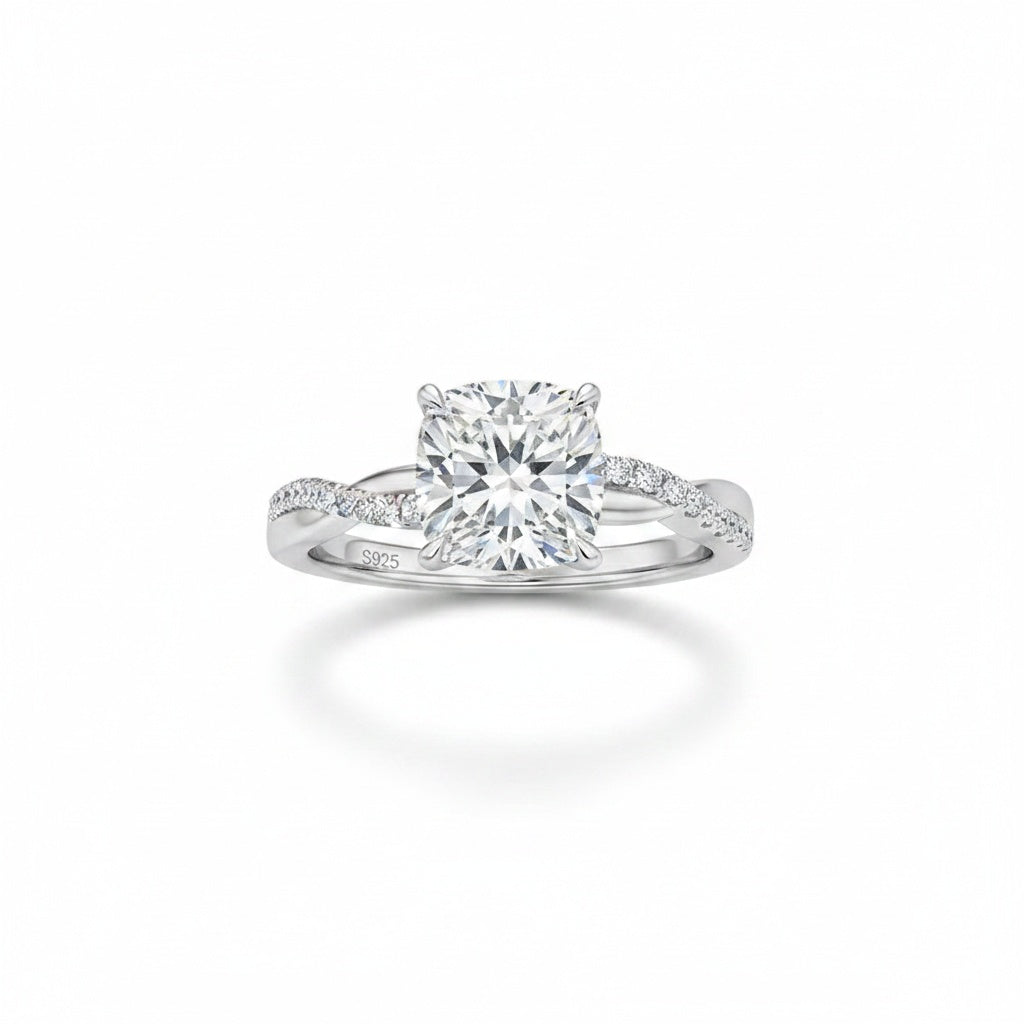 Aurevyn Moissanite 2.0Ct Cushion Cut Twist Engagement Ring Travel Ring In Sterling Silver