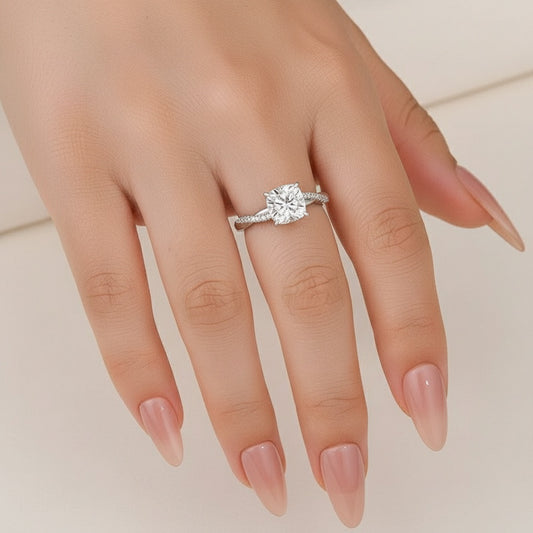Aurevyn Moissanite 2.0Ct Cushion Cut Twist Engagement Ring Travel Ring In Sterling Silver