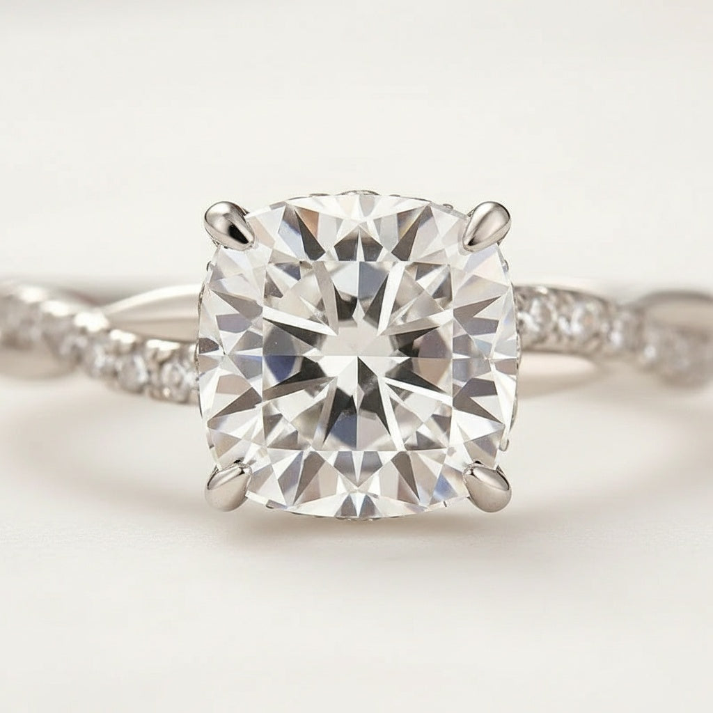 Aurevyn Moissanite 2.0Ct Cushion Cut Twist Wedding Ring Travel Ring In Sterling Silver