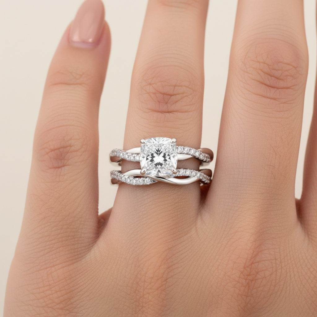 Aurevyn Moissanite 2.0Ct Cushion Cut Twist Wedding Ring Travel Ring In Sterling Silver
