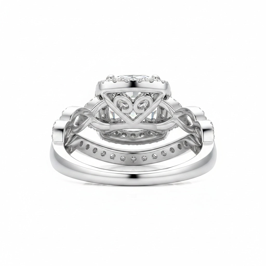 Aurevyn Moissanite 2.0Ct Halo Round Cut Twist White Gold Wedding Ring Set In Sterling Silver