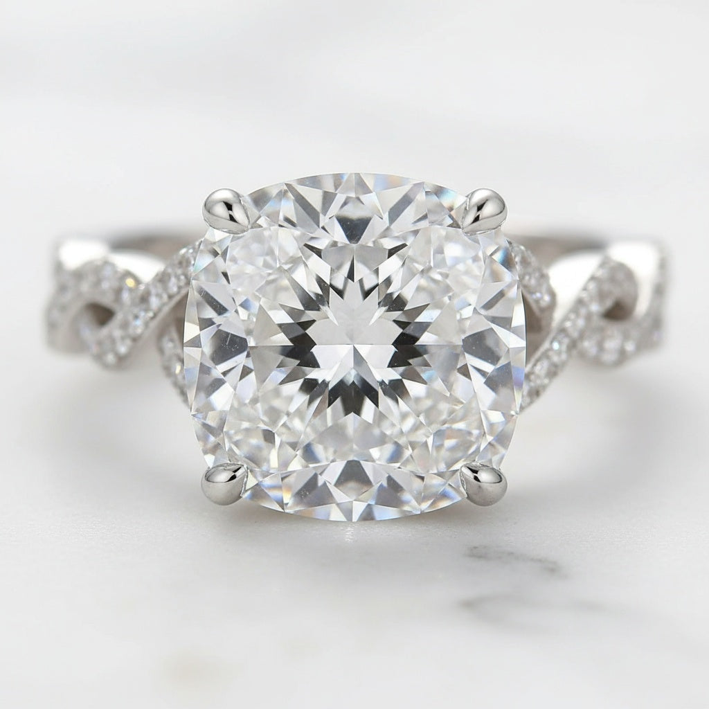 Aurevyn Moissanite 2.0Ct Halo Round Cut Twist White Gold Wedding Ring Set In Sterling Silver