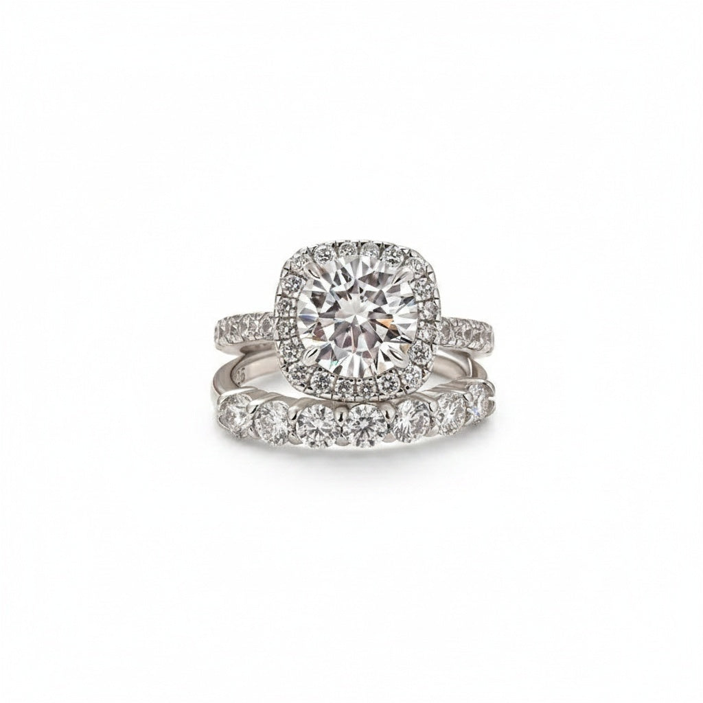 Aurevyn Moissanite 2.0Ct Halo Round Cut White Gold Promise Ring With Seven Stone Round Cut Anniversary Ring