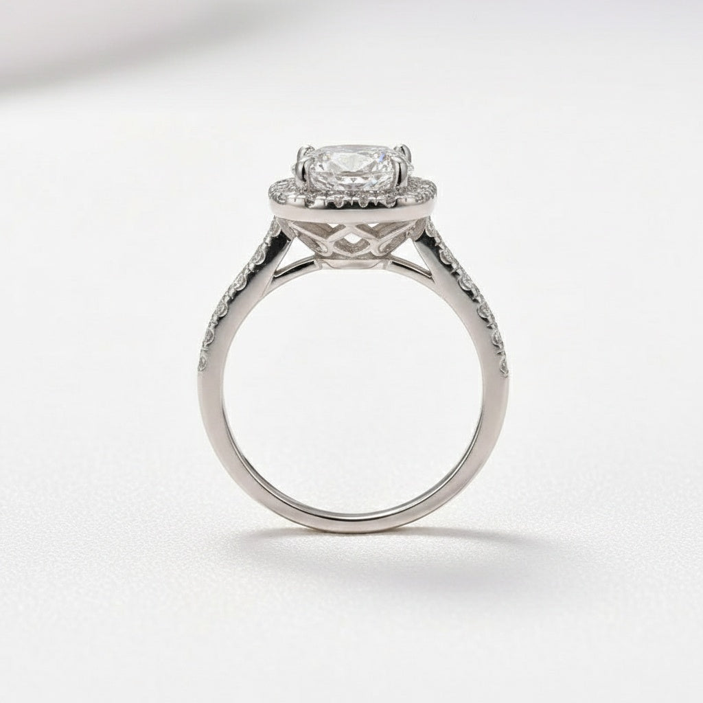 Aurevyn Moissanite 2.0Ct Halo Round Cut White Gold Promise Ring With Seven Stone Round Cut Anniversary Ring
