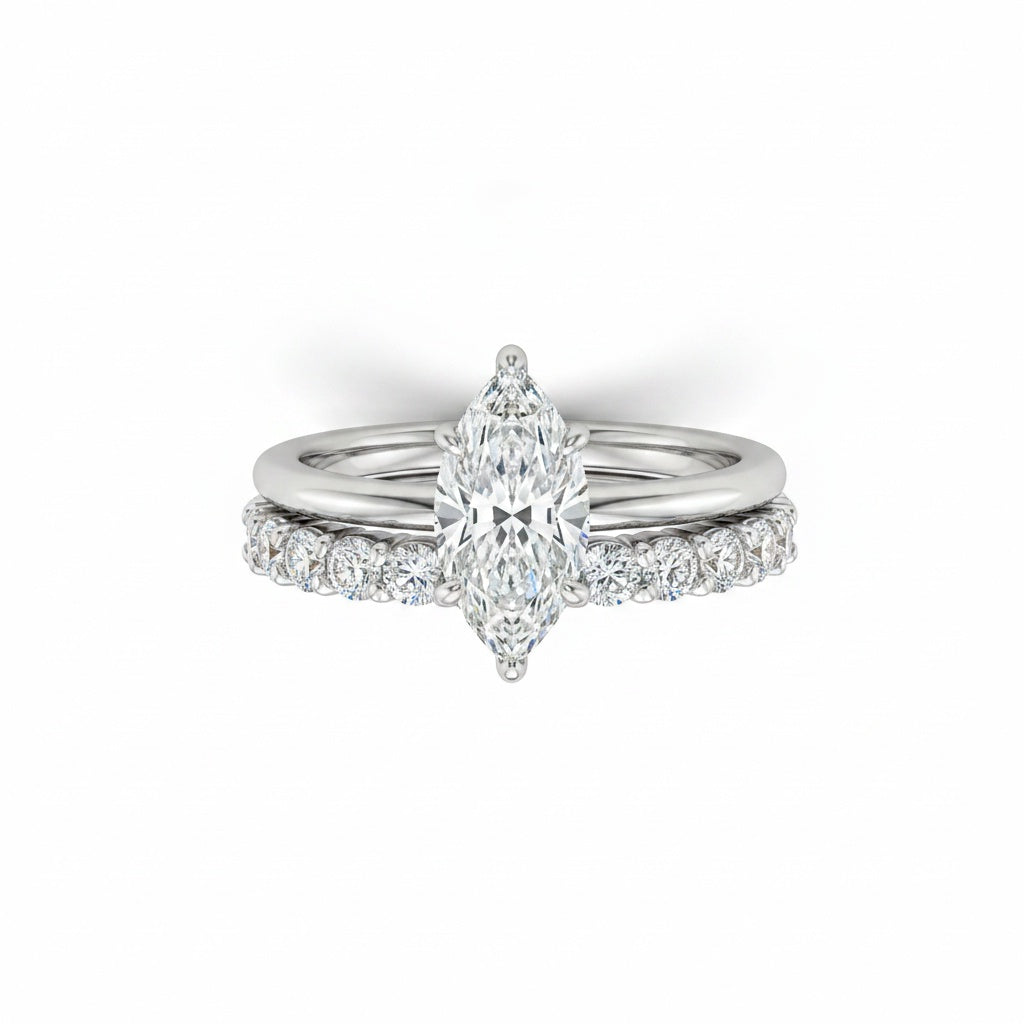 Aurevyn Moissanite 2.0Ct Marquise Cut Solitaire Engagement Ring with Pavé Eternity Ring