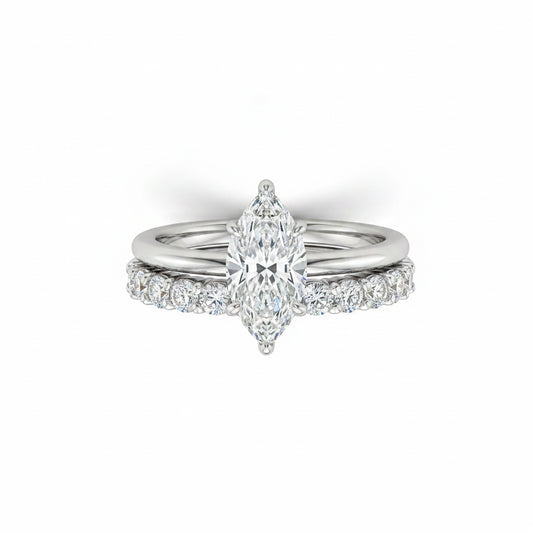 Aurevyn Moissanite 2.0Ct Marquise Cut Solitaire Engagement Ring with Pavé Eternity Ring