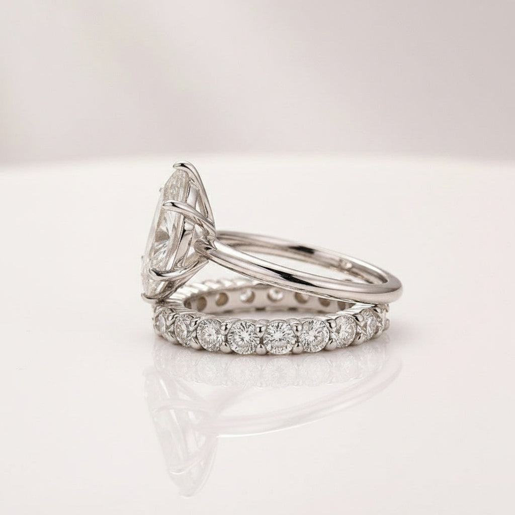 Aurevyn Moissanite 2.0Ct Marquise Cut Solitaire Engagement Ring with Pavé Eternity Ring