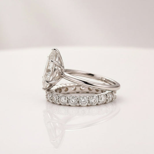 Aurevyn Moissanite 2.0Ct Marquise Cut Solitaire Engagement Ring with Pavé Eternity Ring
