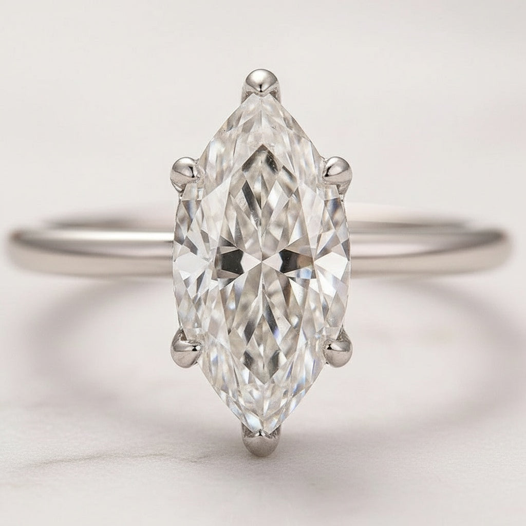 Aurevyn Moissanite 2.0Ct Marquise Cut Solitaire Engagement Ring with Pavé Eternity Ring