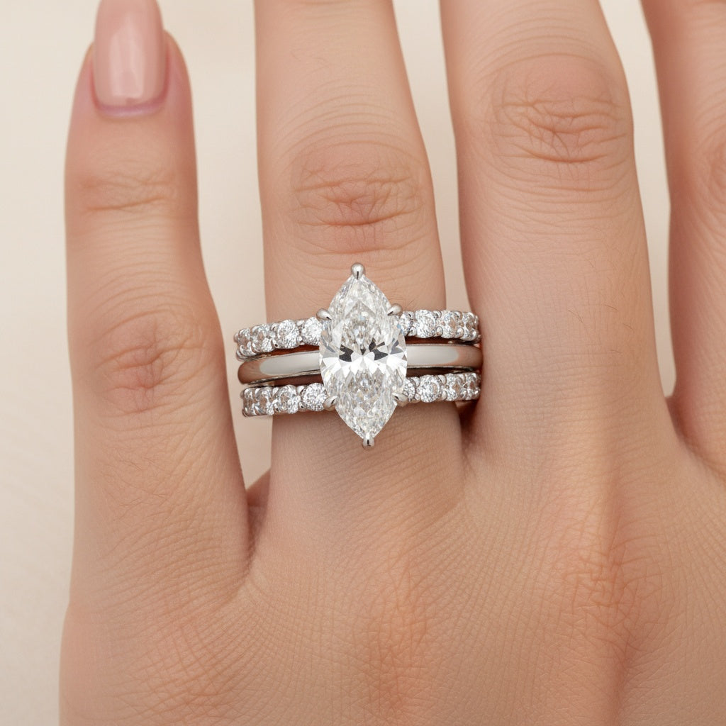 Aurevyn Moissanite 2.0Ct Marquise Cut Solitaire Engagement Ring with Pavé Eternity Ring