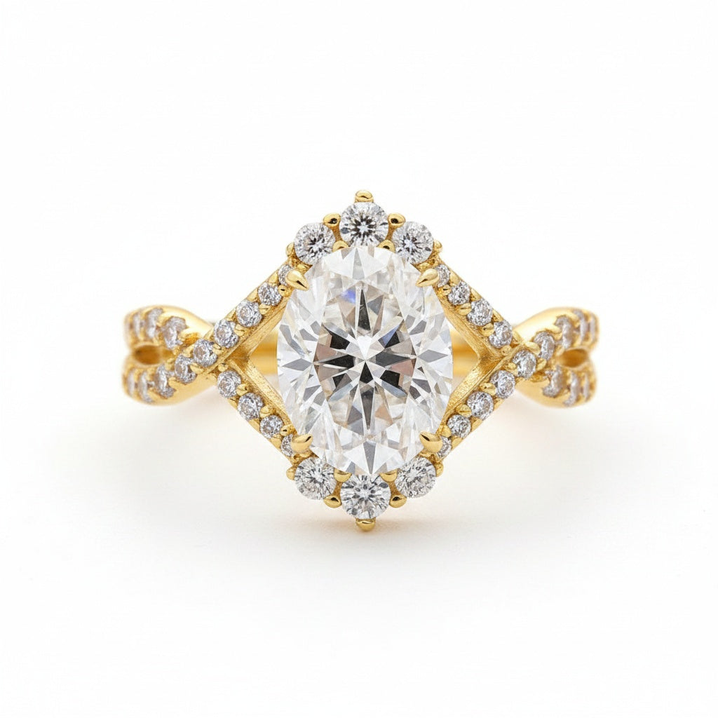 Aurevyn Moissanite 2.0Ct Oval Cut Engagement Ring Travel Ring In Sterling Silver