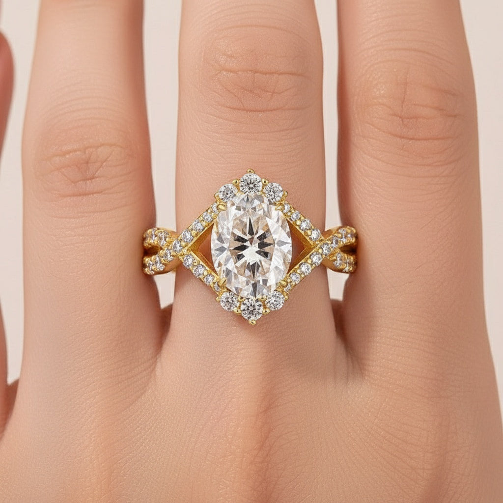 Aurevyn Moissanite 2.0Ct Oval Cut Engagement Ring Travel Ring In Sterling Silver