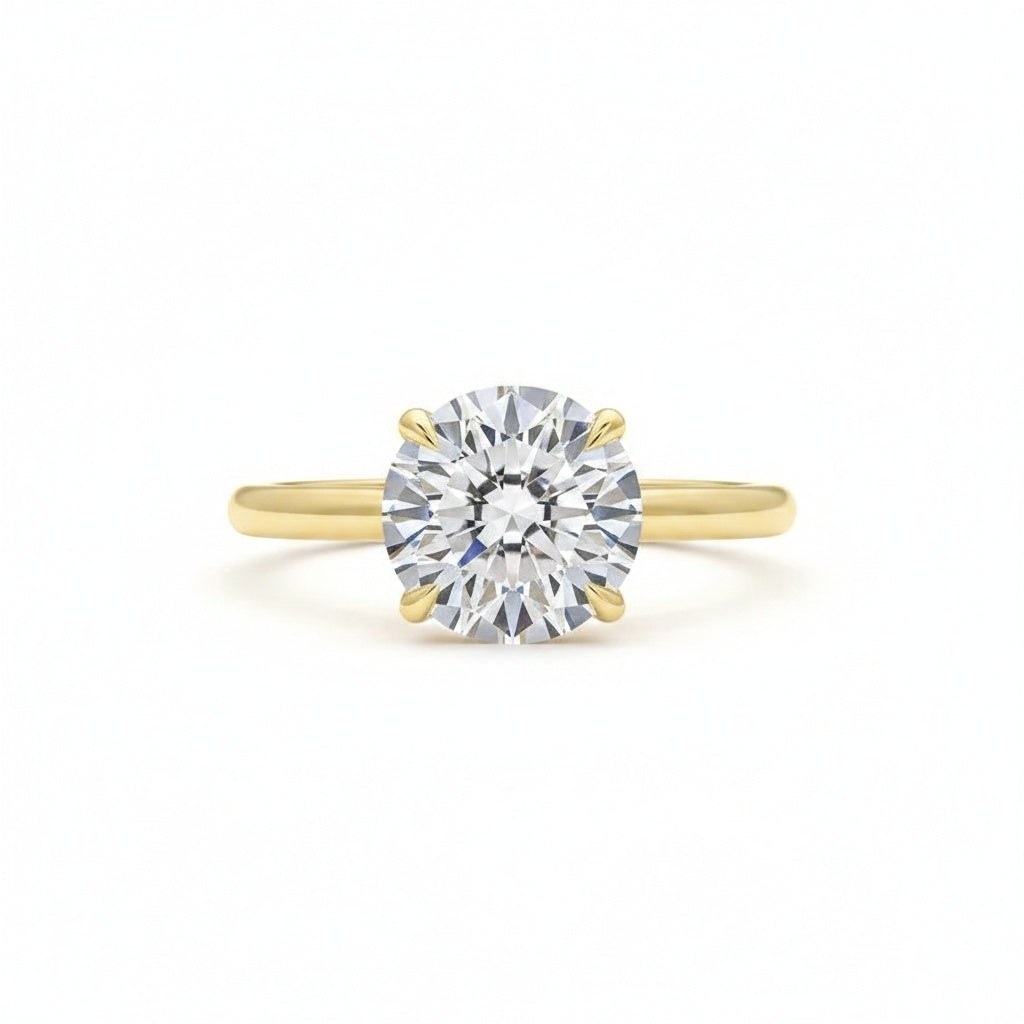 Aurevyn Moissanite 2.0Ct Round Cut Cathedral Setting Yellow Gold Engagement Ring In Sterling Silver