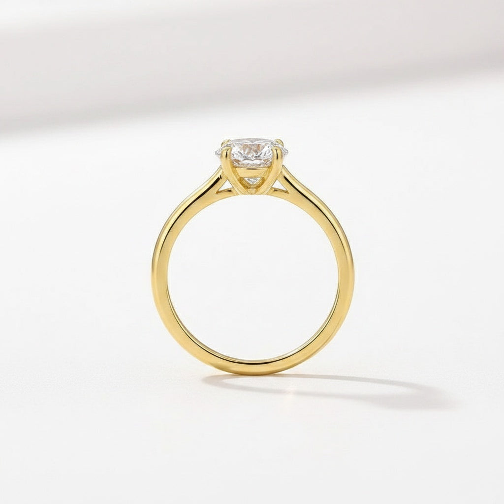 Aurevyn Moissanite 2.0Ct Round Cut Cathedral Setting Yellow Gold Engagement Ring In Sterling Silver
