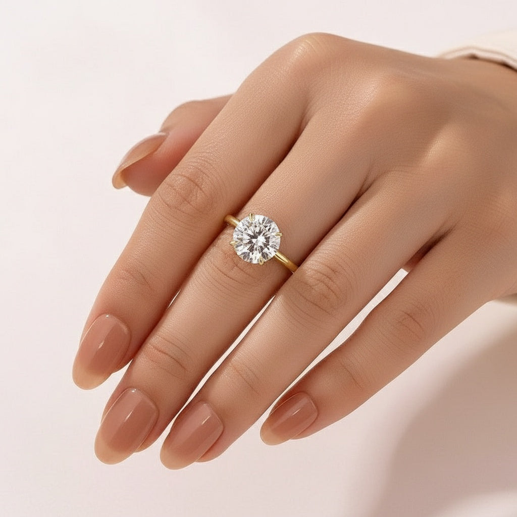 Aurevyn Moissanite 2.0Ct Round Cut Cathedral Setting Yellow Gold Engagement Ring In Sterling Silver