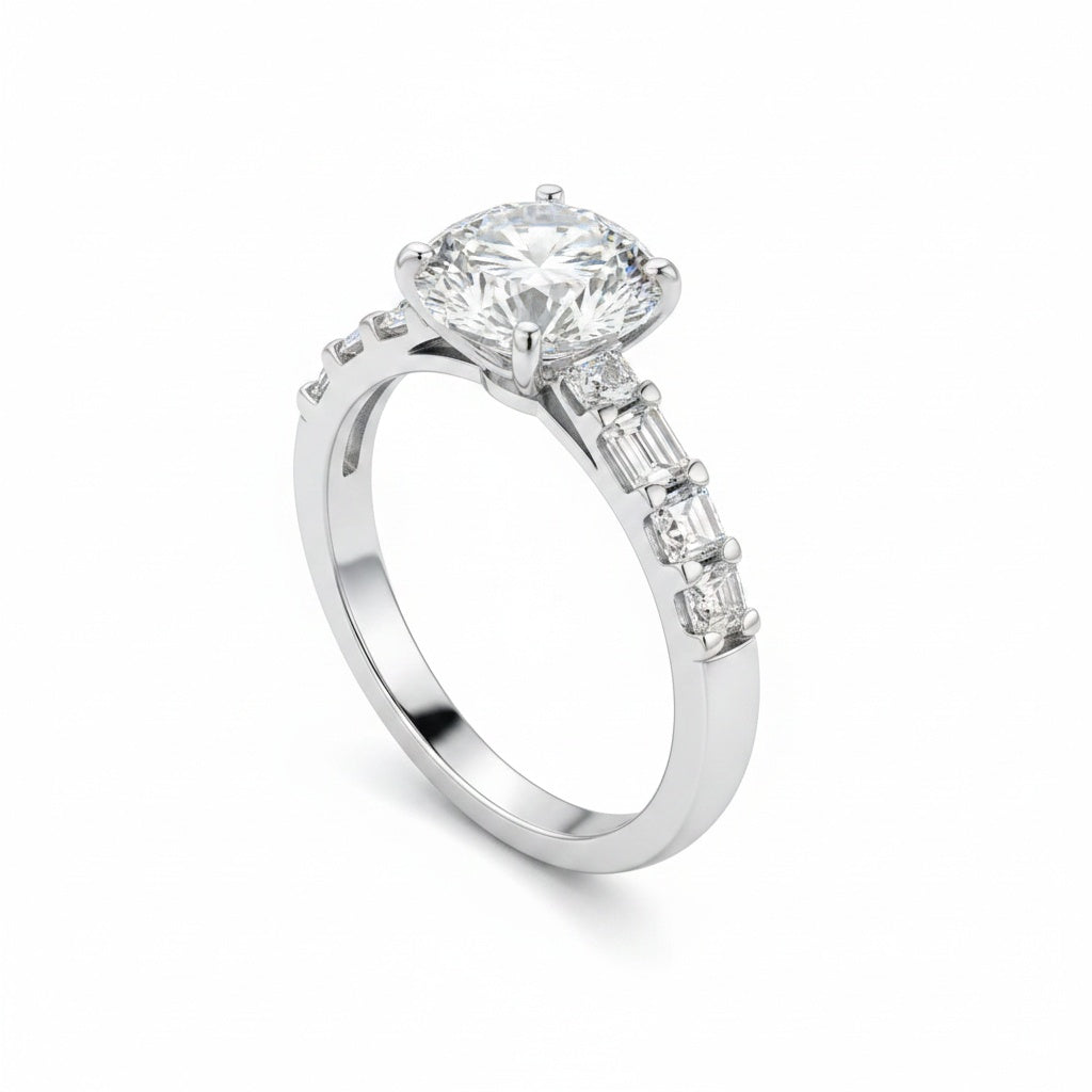 Aurevyn Moissanite 2.0Ct Round Cut Engagement Ring In Sterling Silver