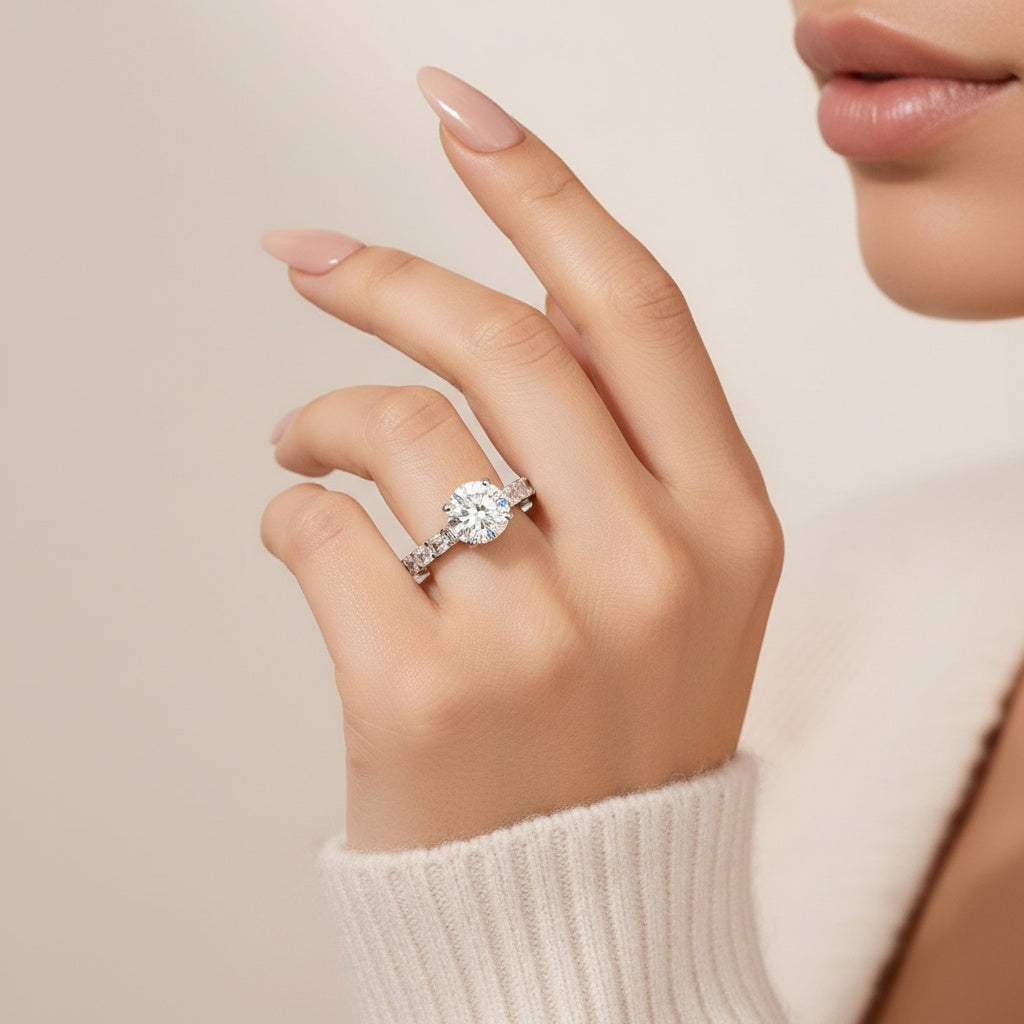 Aurevyn Moissanite 2.0Ct Round Cut Engagement Ring In Sterling Silver
