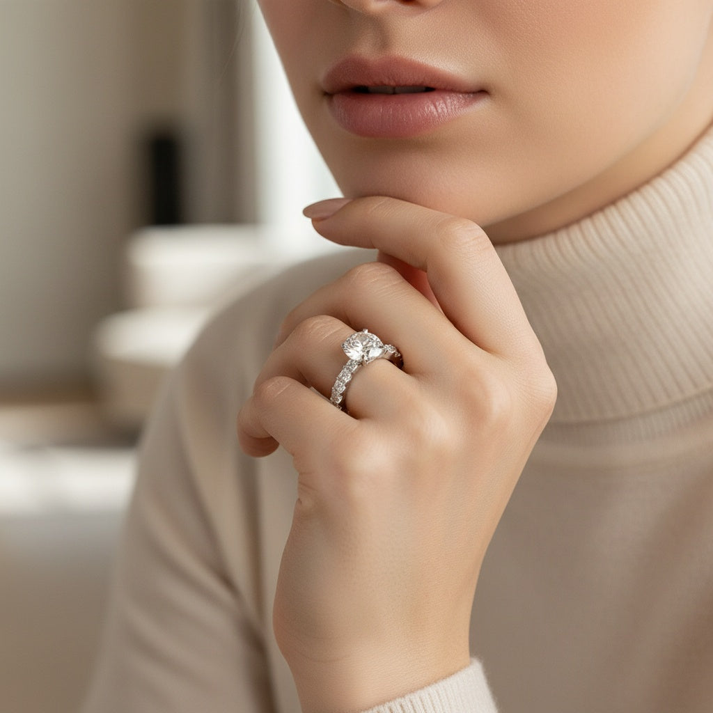 Aurevyn Moissanite 2.0Ct Round Cut Engagement Ring In Sterling Silver