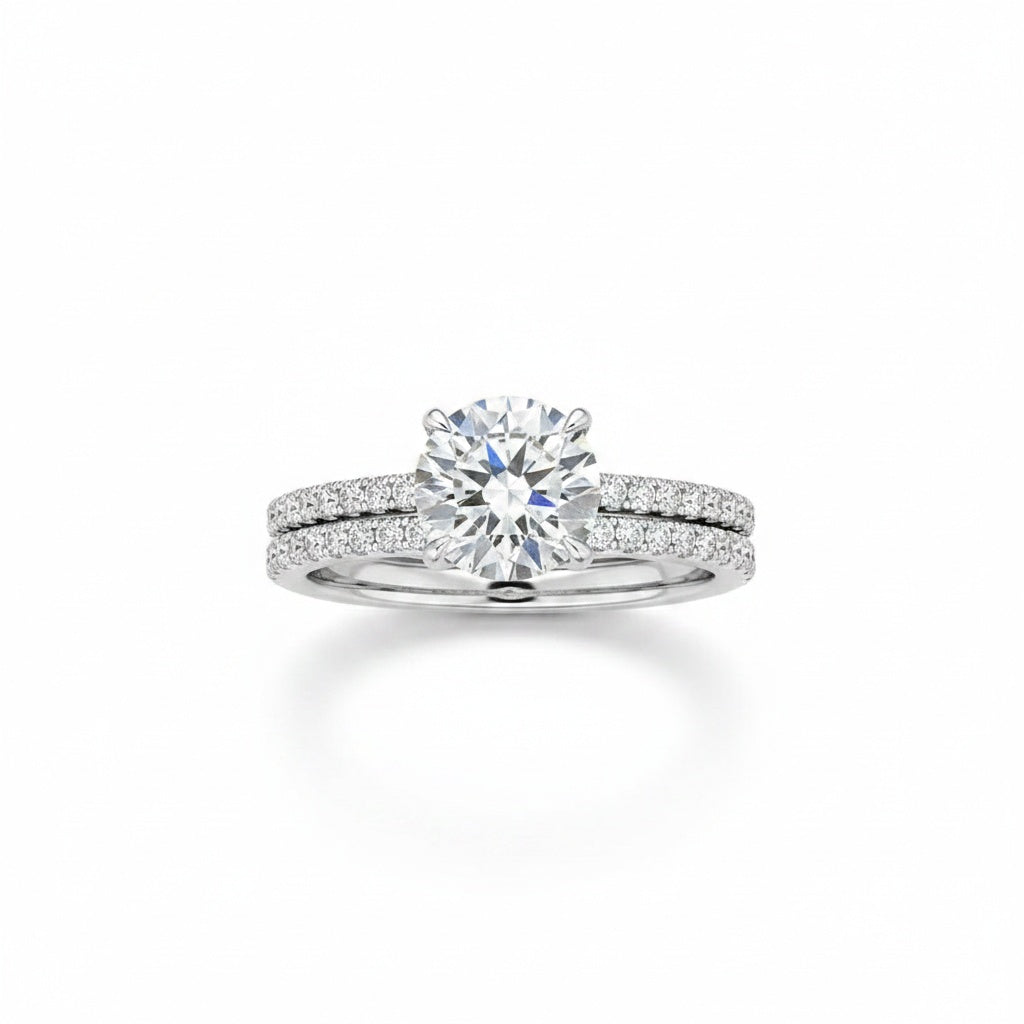 Aurevyn Moissanite 2.0Ct Round Cut White Gold Bridal Wedding Ring Set
