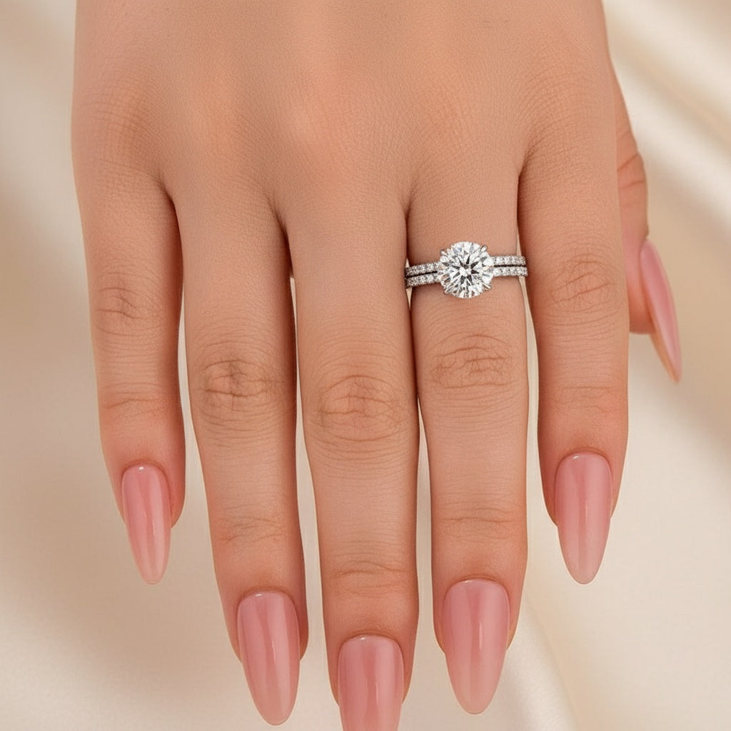 Aurevyn Moissanite 2.0Ct Round Cut White Gold Bridal Wedding Ring Set