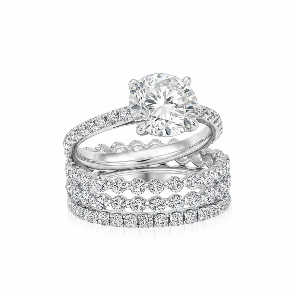 Aurevyn Moissanite 2.0Ct Round Cut White Gold Wedding Ring Set