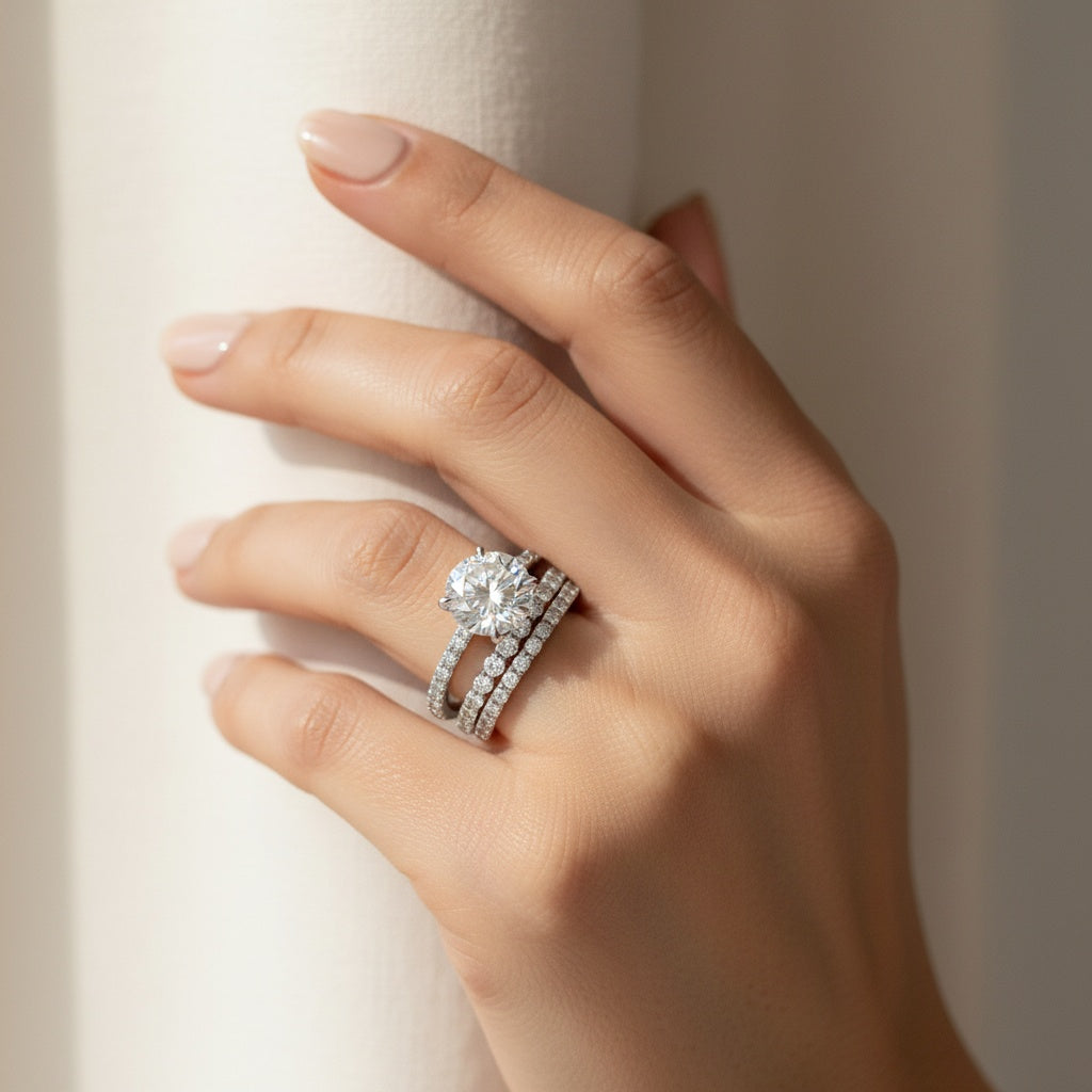 Aurevyn Moissanite 2.0Ct Round Cut White Gold Wedding Ring Set