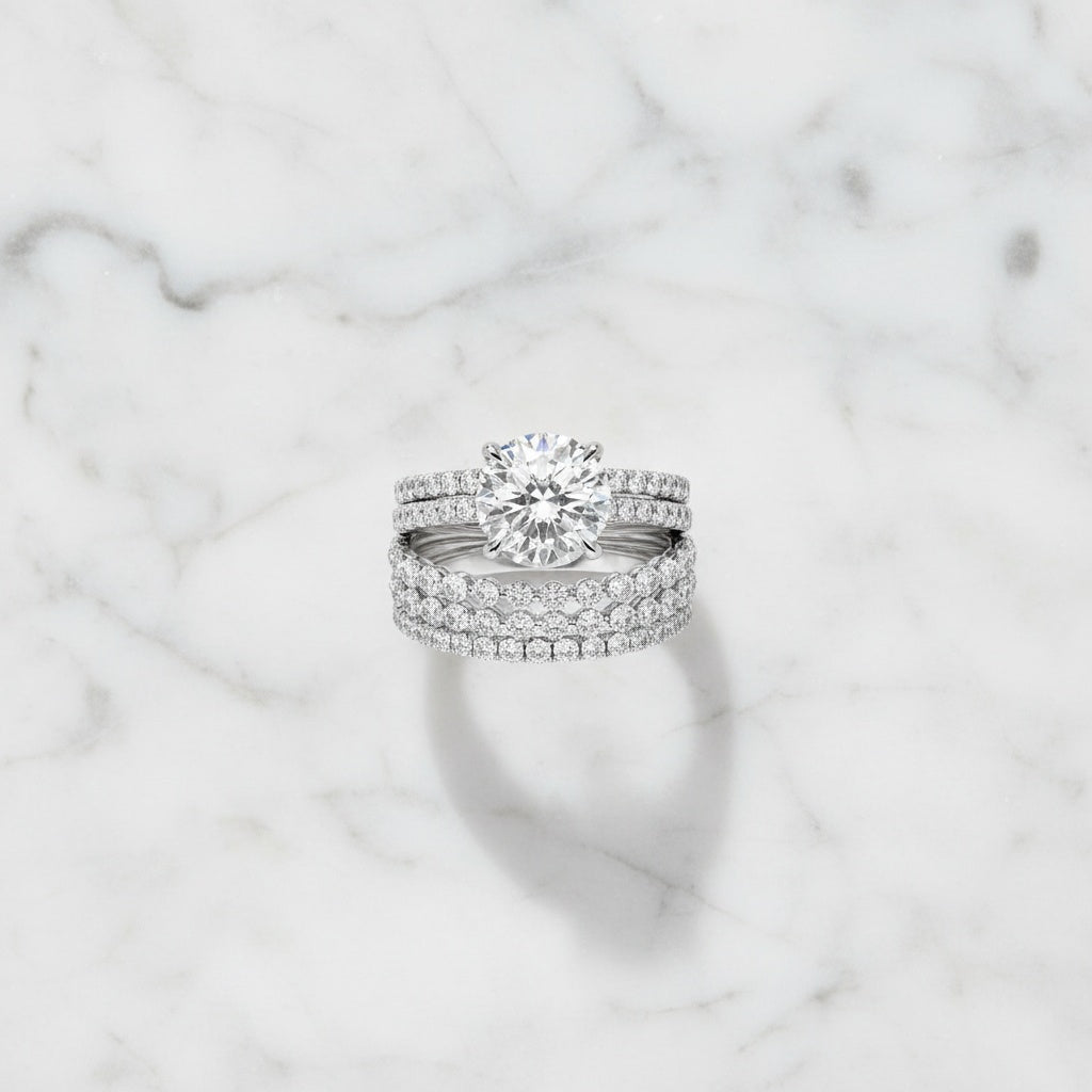 Aurevyn Moissanite 2.0Ct Round Cut White Gold Wedding Ring Set