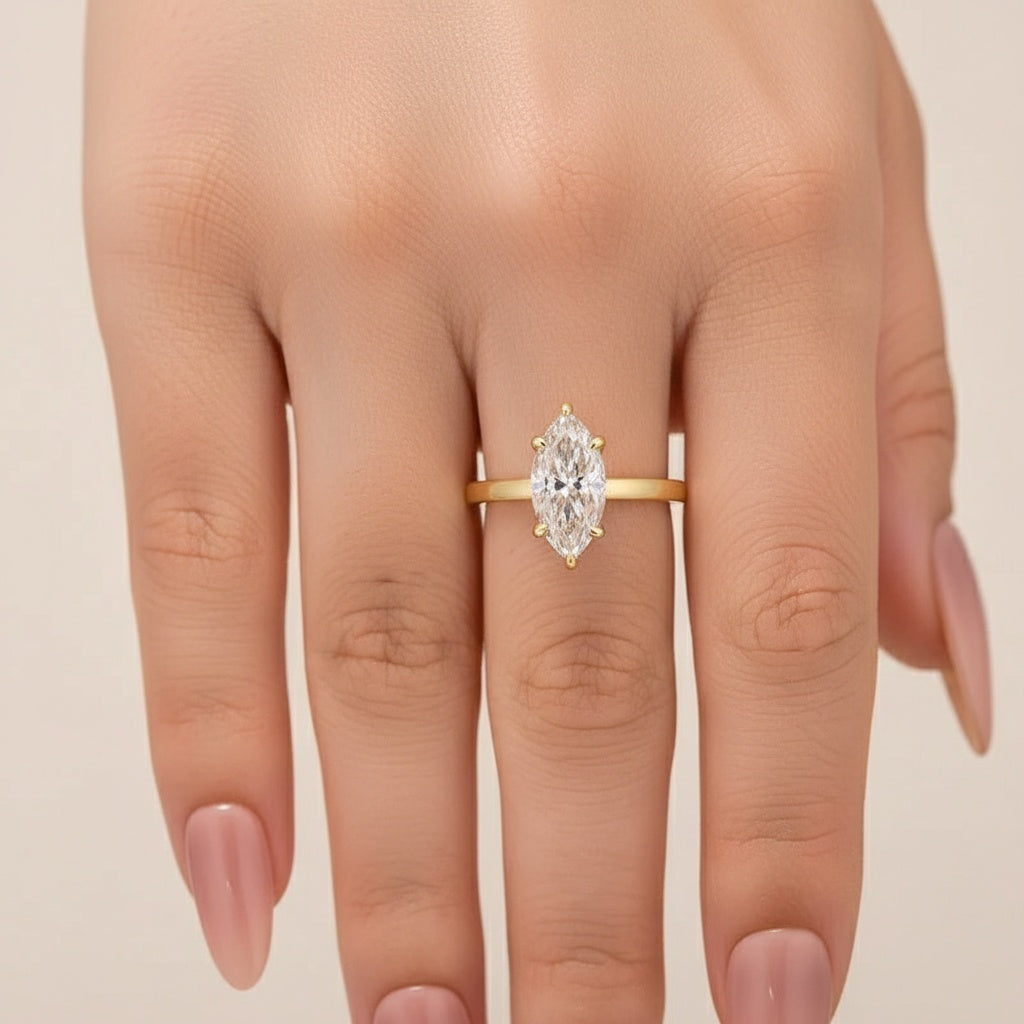 Aurevyn Moissanite 2.0Ct Secret Halo Marquise Cut Engagement Ring Travel Ring In Sterling Silver