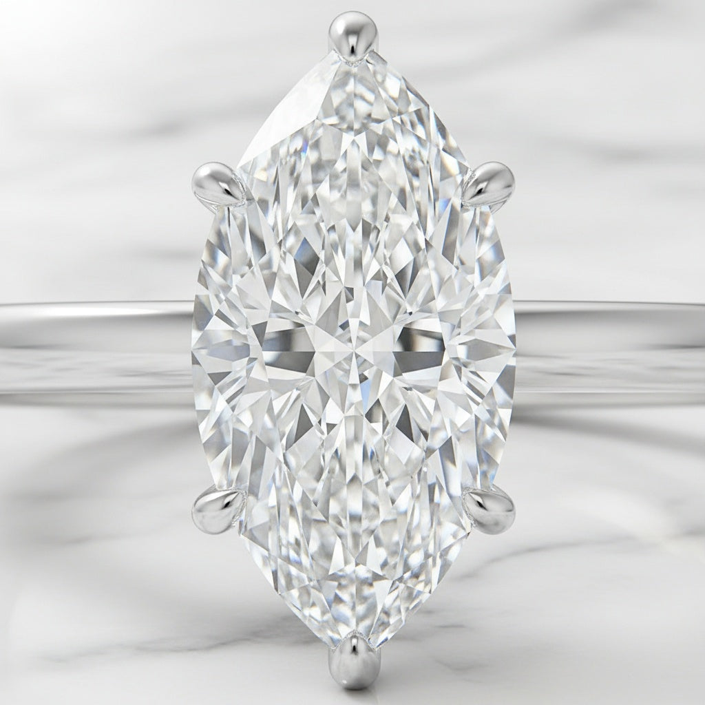 Aurevyn Moissanite 2.0Ct Solitaire Marquise Cut/4.0 Ct Oval Cut Engagement Ring with Marquise Cut Wedding Band