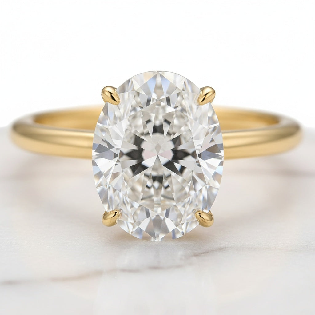 Aurevyn Moissanite 2.0Ct Solitaire Oval Cut Yellow Gold Wedding Ring with Pavé Eternity Ring