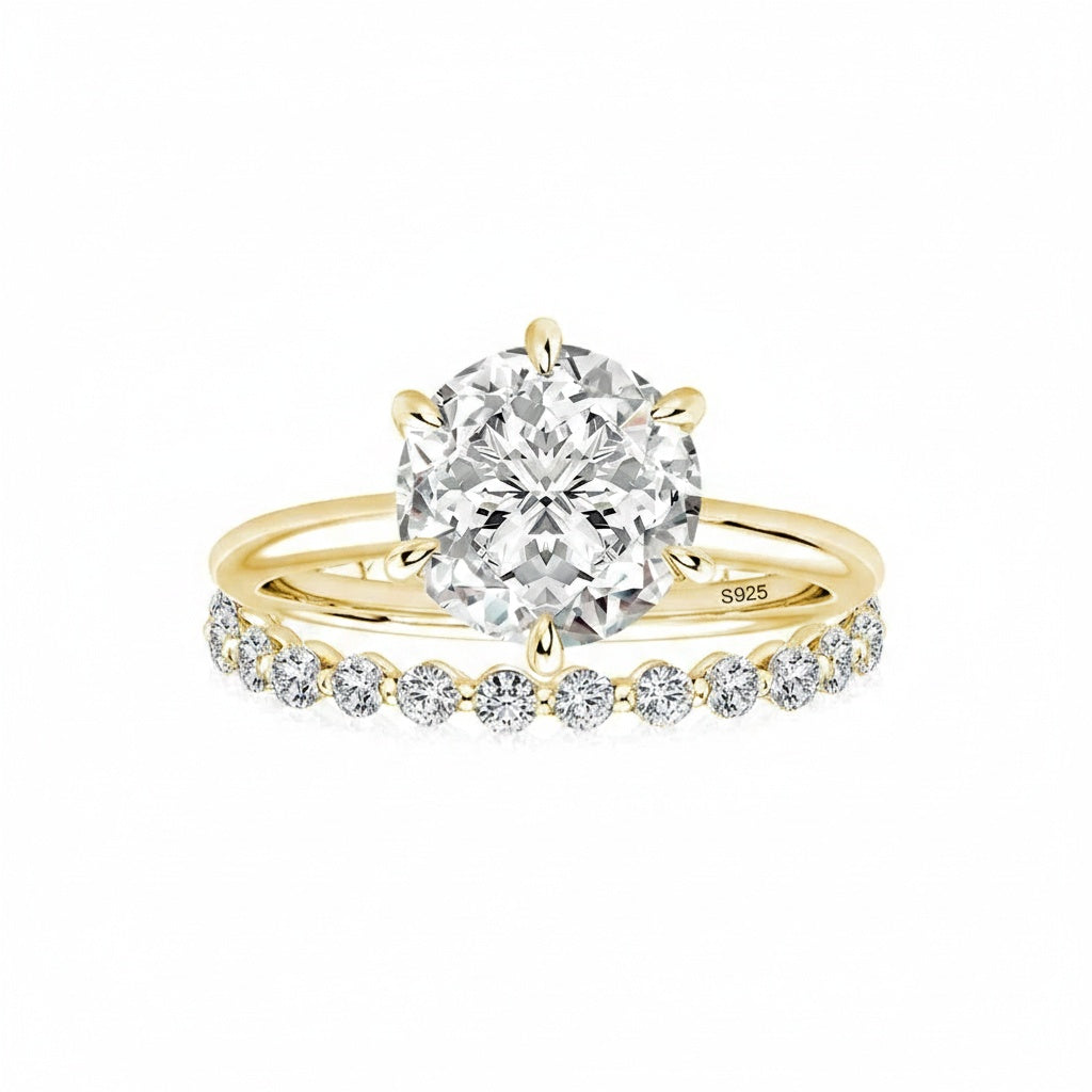 Aurevyn Moissanite 2.0Ct Solitaire Round Cut Engagement Ring with Round Cut Wedding Band
