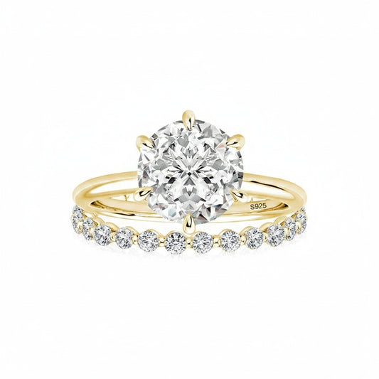 Aurevyn Moissanite 2.0Ct Solitaire Round Cut Engagement Ring with Round Cut Wedding Band
