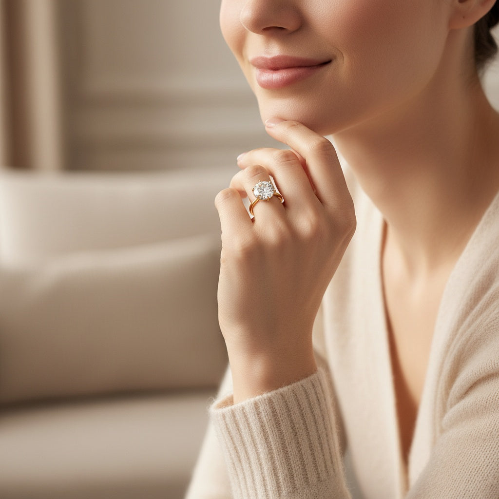 Aurevyn Moissanite 2.0Ct Solitaire Round Cut Engagement Ring with Round Cut Wedding Band