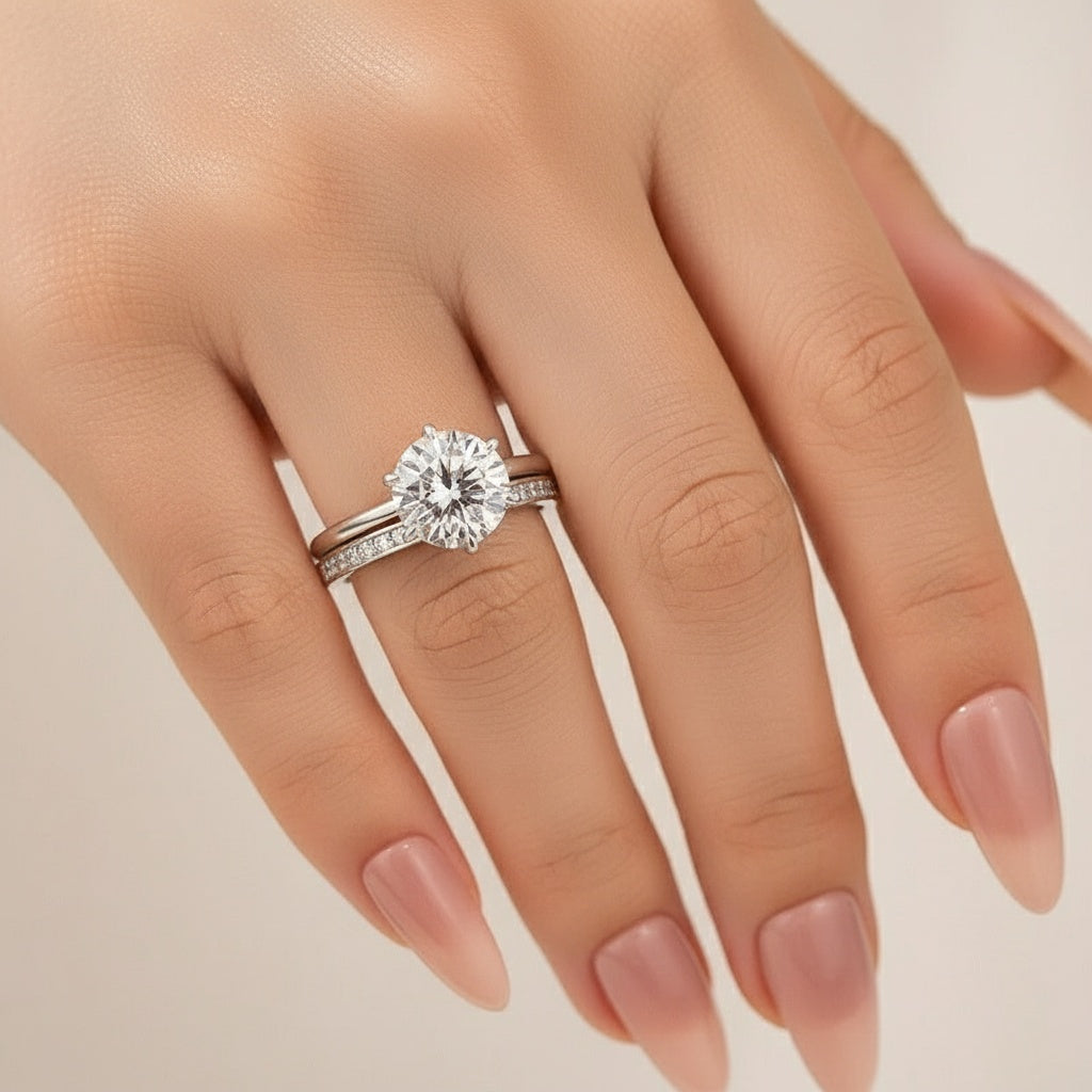 Aurevyn Moissanite 2.0Ct Solitaire Round Cut White Gold Wedding Ring Set