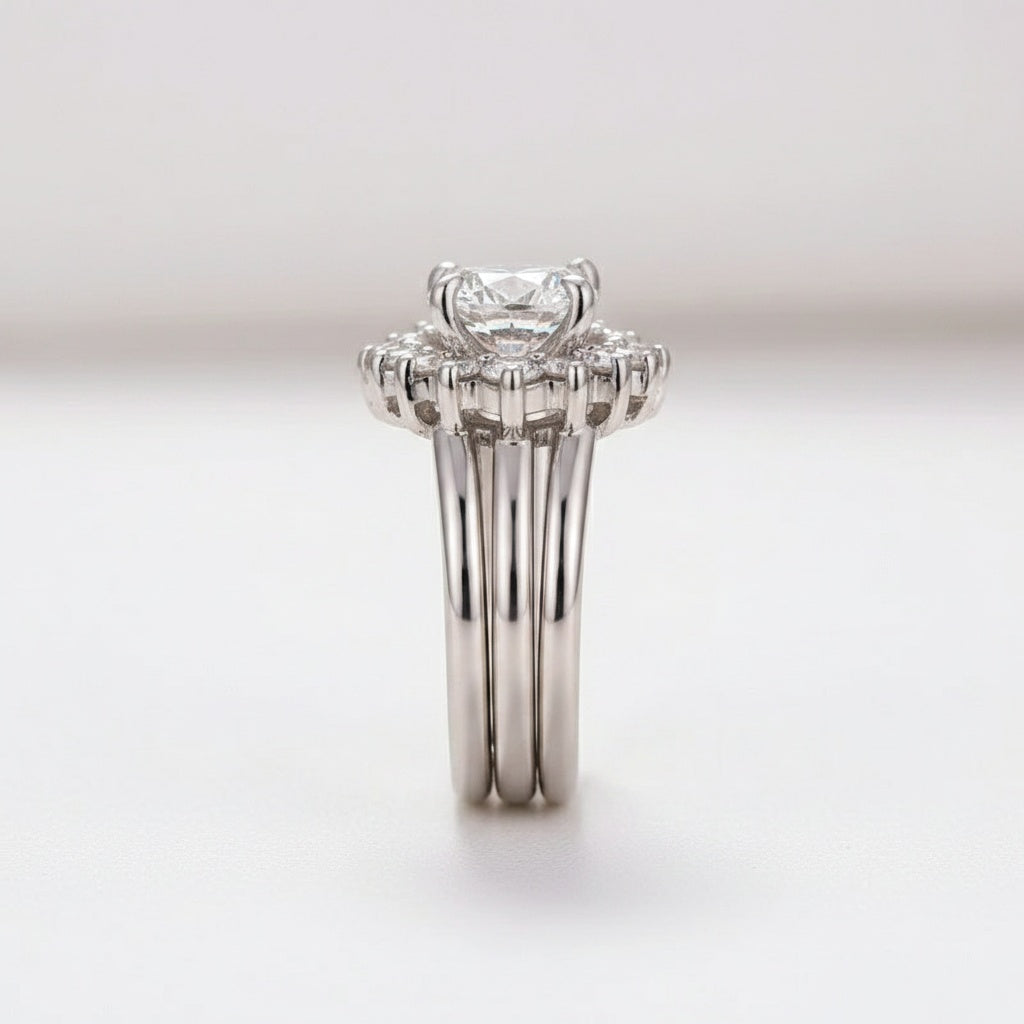 Aurevyn Moissanite 2.0Ct Solitaire Round Cut White Gold Wedding Ring Set