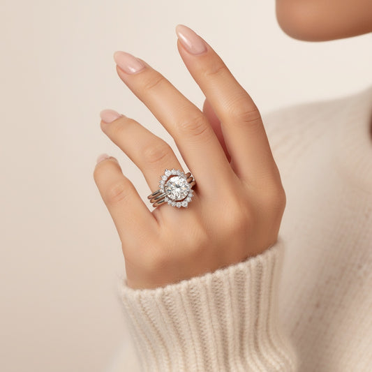 Aurevyn Moissanite 2.0Ct Solitaire Round Cut White Gold Wedding Ring Set