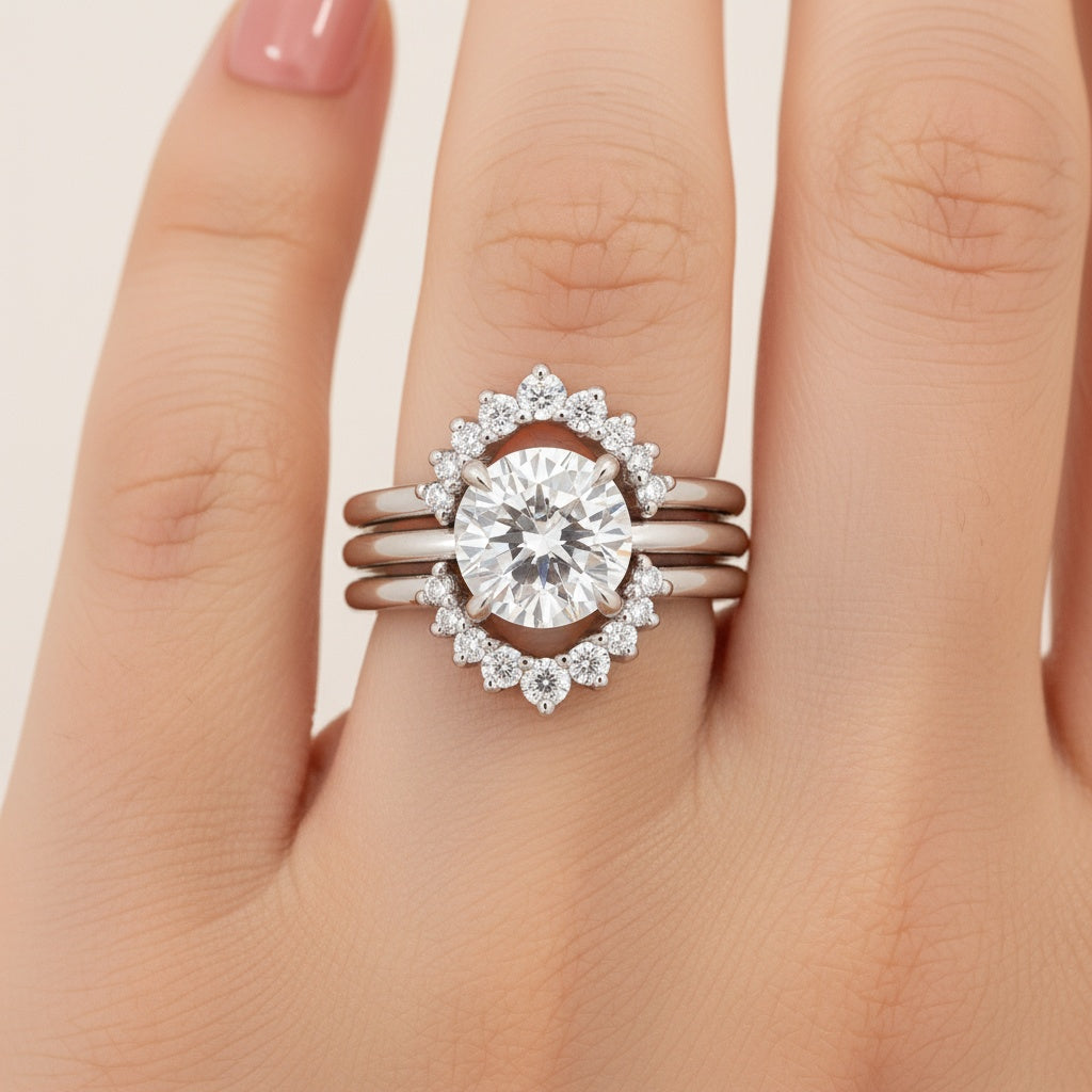 Aurevyn Moissanite 2.0Ct Solitaire Round Cut White Gold Wedding Ring Set