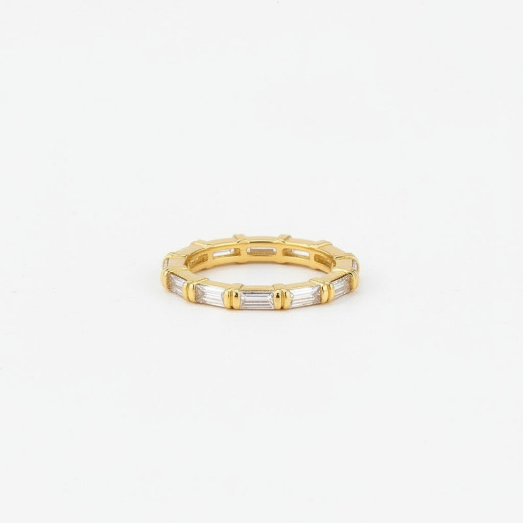 Aurevyn Moissanite 2.0Ct Yellow Gold Emerald Cut Eternity Wedding Ring