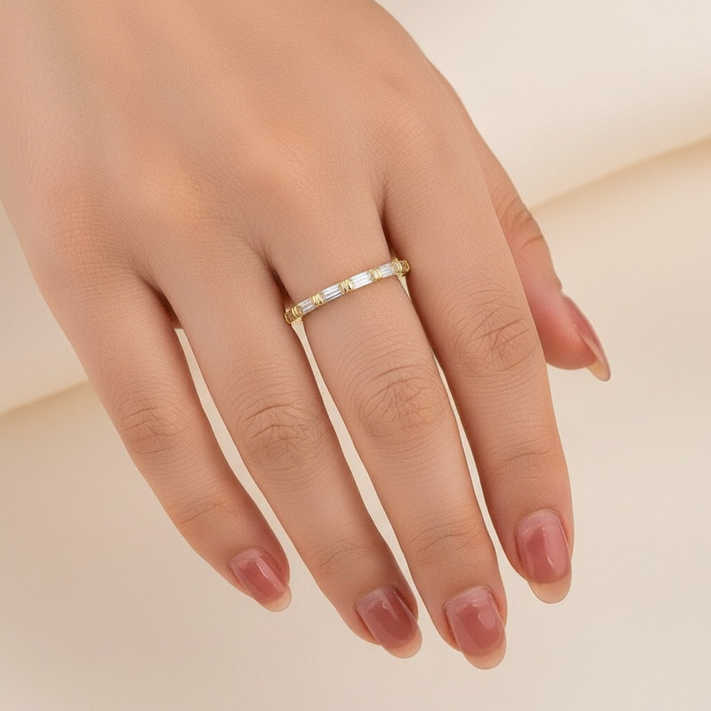 Aurevyn Moissanite 2.0Ct Yellow Gold Emerald Cut Eternity Wedding Ring