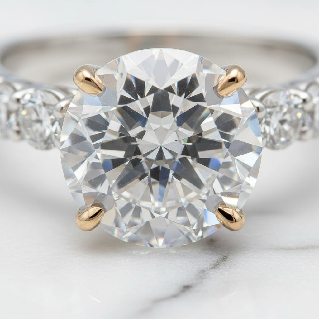 Aurevyn Moissanite 2.0Ct~4.0Ct Round Cut Side Stone White Gold Travel Bridal Set